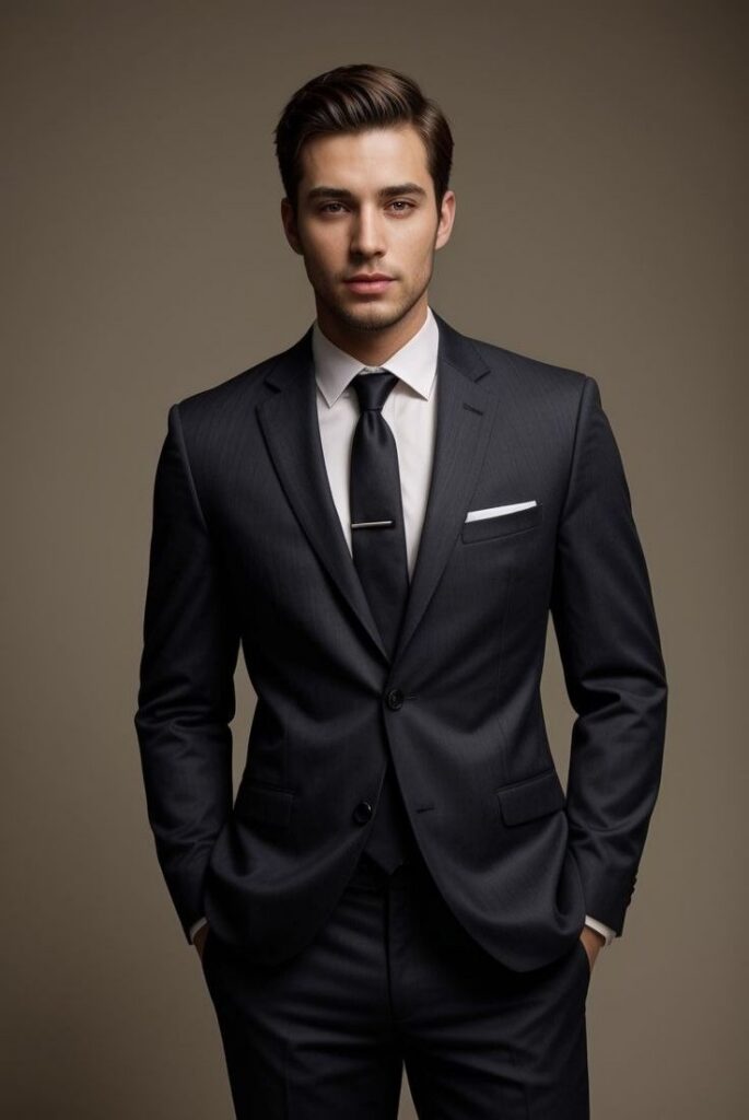 A handsome young man in a dark suit represents smart financial management and planning for the future.